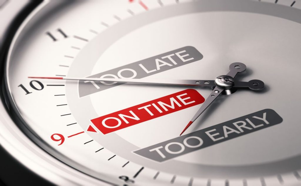 Picture of Stopwatch with "Too Late," "On Time" and "Too Early"